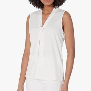 NWOT Anne Klein Women's Harmony Knit V-Neck Sleeveless Tie Blouse